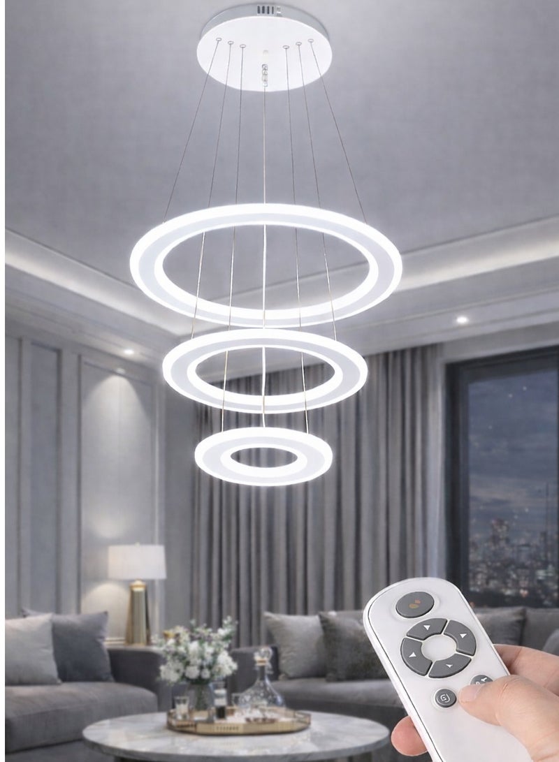 AL THURAYAT Modern geometric design chandelier consisting of round LED rings suspended by thin wires, 3 gradient lighting colors, Chandelier LED  that is compatible with interior spaces, ideal for the living room and dining room - Image 5